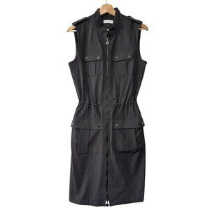 Calvin Klein Gray Front Zip Dress Cargo Safari Drawstring Cinched Utility 10